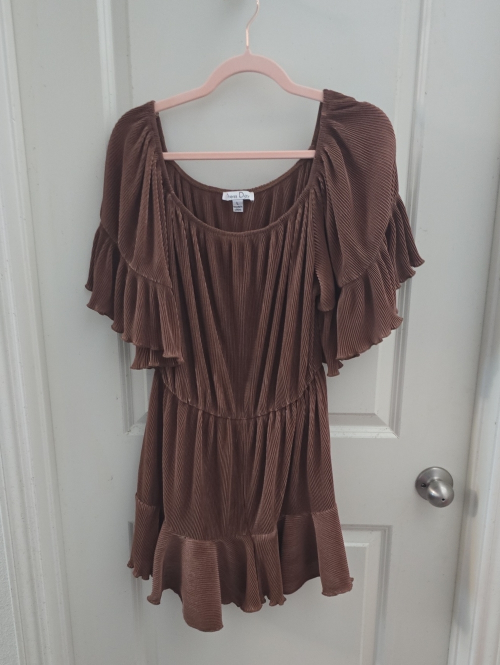 Women’s Brown Ruffled, Pleated Romper